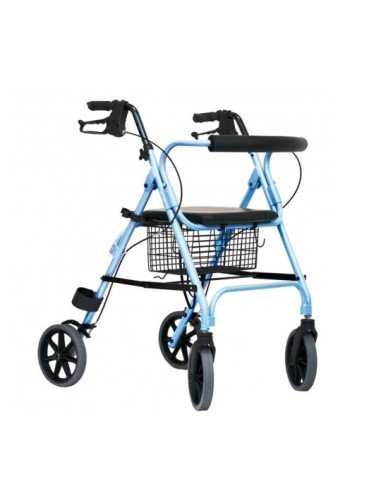 Andador de 4 ruedas con cesta, bandeja y soporte para bastones | Rollator Move Light | Azul celeste