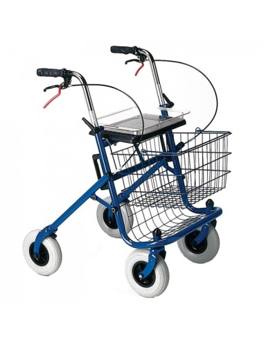 Andador de 4 ruedas plegable con cesta, bandeja y soporte para bastones | Rollator Quatro | Azul