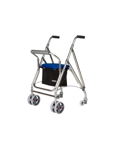 Andador de exterior plegable, regulable con asiento, respaldo acolchado y cesta | Kanguro