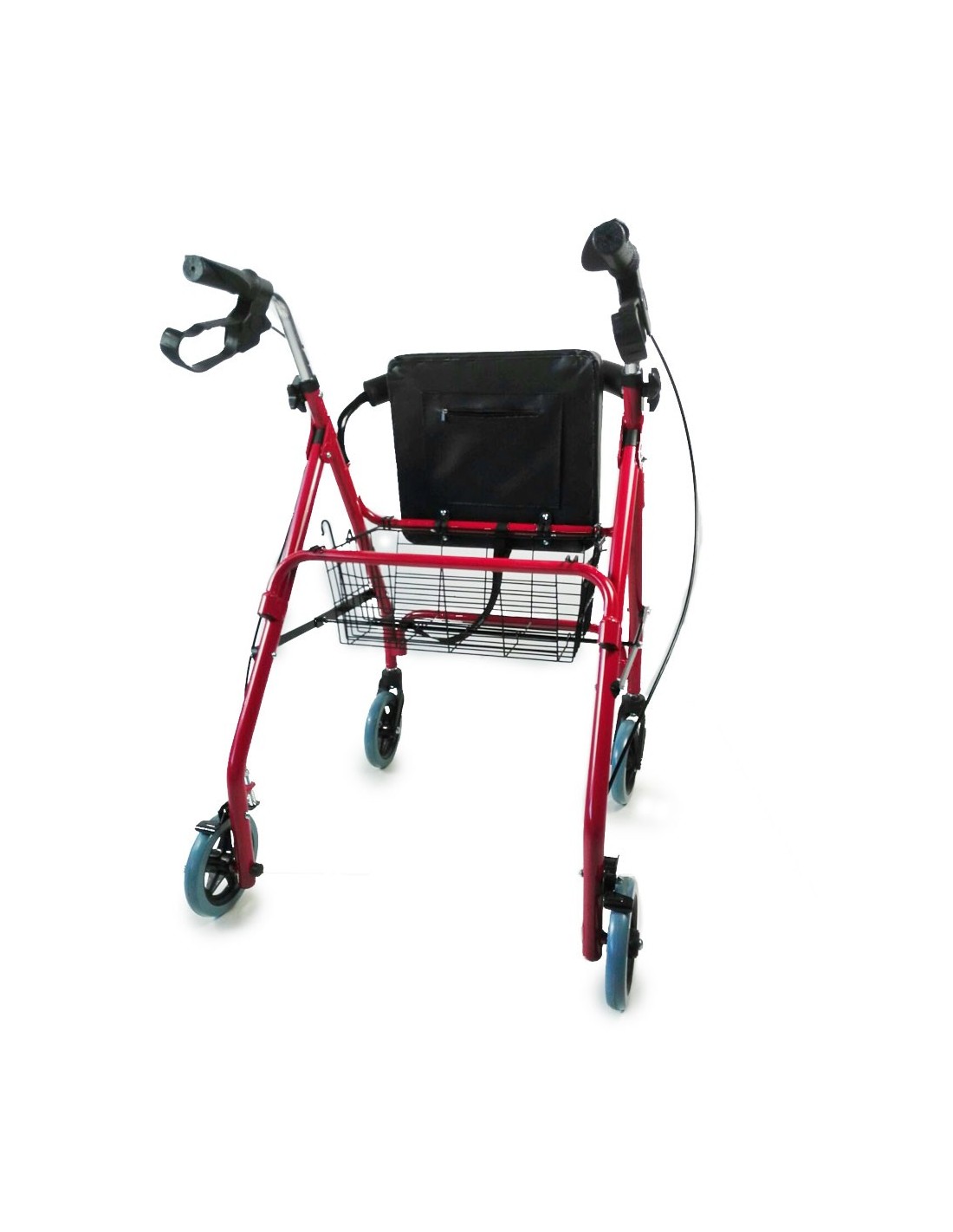 Andador para ancianos, Aluminio, Plegable, Asiento y respaldo, 4 ruedas, Burdeos