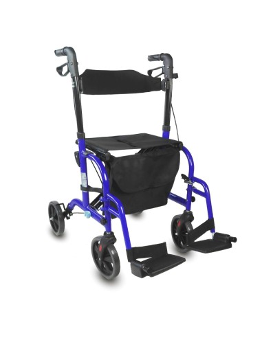Andador de 4 ruedas  y Silla de ruedas | 2 en 1 | de altura regulable, plegable, cesta y asiento y respaldo acolchados | Picasso