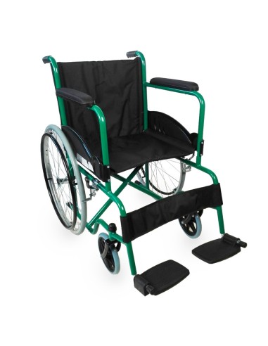 Silla de ruedas plegable autopropulsable de acero, ligera, ancho asiento 46 cm, color verde "Mod. Alcazaba"