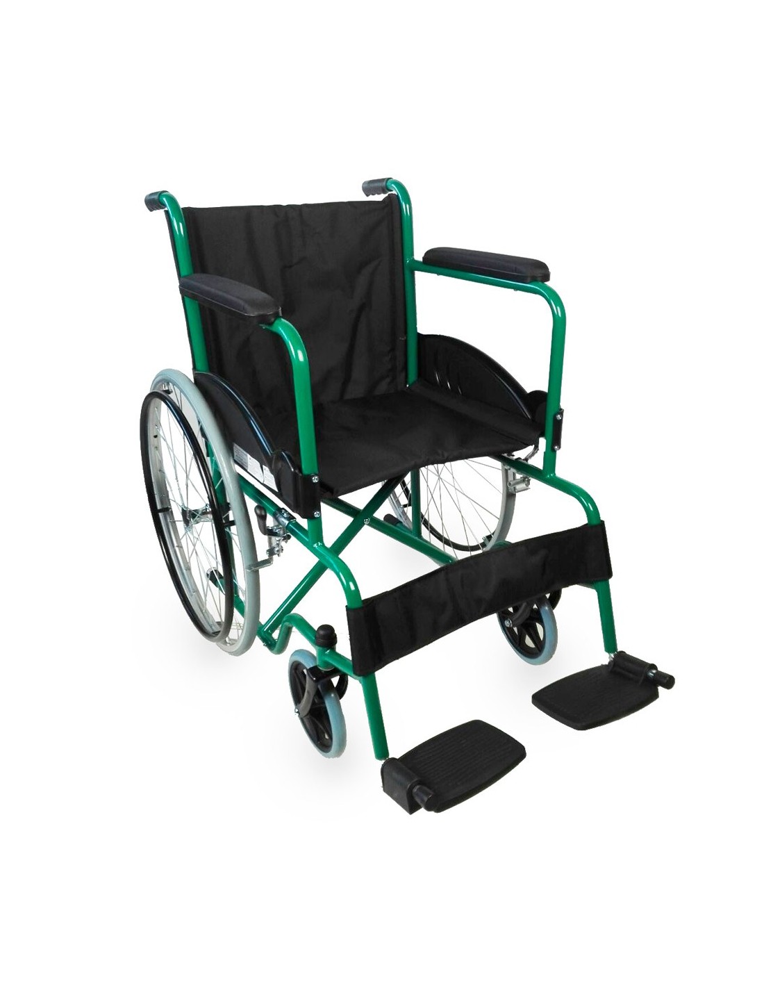 Silla de ruedas plegable autopropulsable de acero, ligera, ancho asiento 46  cm, color verde Mod. Alcazaba