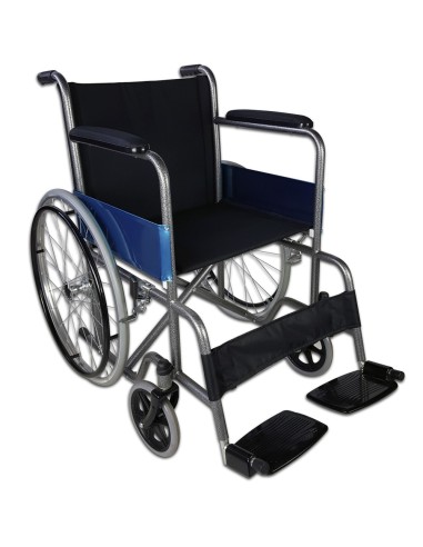 Silla de ruedas plegable y autopropulsable de acero, ligera, ancho asiento 46 cm, color plata "Mod. Alcázar"