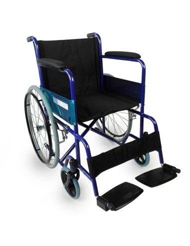 Silla de ruedas plegable y autopropulsable de acero, ligera, ancho asiento 46 cm, color azul "Mod. Alcázar"