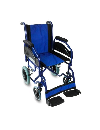 Silla de ruedas plegable, ultraligera y no autopropulsable, reposabrazos y reposapiés extraíbles, ancho asiento 45 cm, color azu
