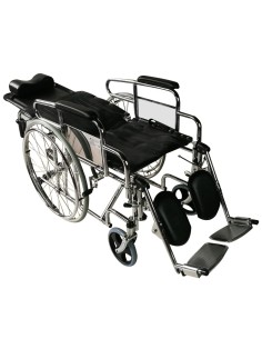 Silla de ruedas plegable, respaldo abatible completamente, incluye elevador de piernas y reposacabezas, ancho asiento 46 cm "Mod 2