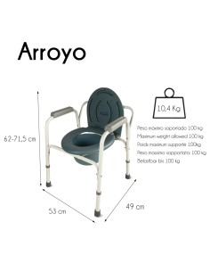 Silla con WC/inodoro, plegable, con conteras antideslizantes y reposabrazos | Arroyo 2