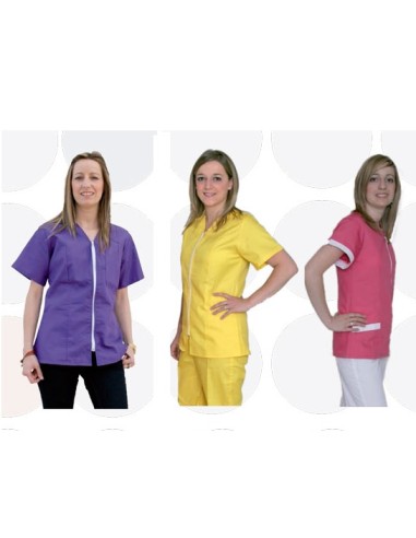 Chaqueta sanitaria unisex con cremallera y cuello de pico en distintos colores (para mujer y hombre)