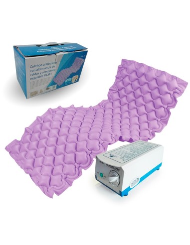 Colchón antiescaras color lila con alternancias de celdas y compresor "Mobi 1"