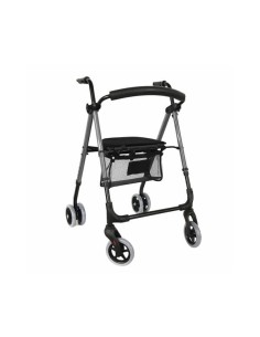Andador Rollator plegable y regulable en altura, frenos por presión, asiento y respaldo acolchado y cesta de tela Premium Push C