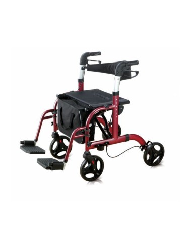 Andador y Silla de ruedas plegable y regulable en altura, frenos "tipo bici", con asiento y respaldo acolchado y bolsa extraíble