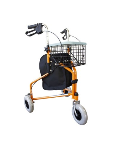 Andador rollator de 3 ruedas plegable, regulable en altura, con cesta y bolsa de tela, frenos de maneta | Modelo Caleta | Color 