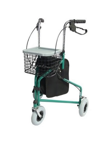 Andador rollator de 3 ruedas plegable, regulable en altura, con cesta y bolsa de tela, frenos de maneta | Modelo Caleta | Color 