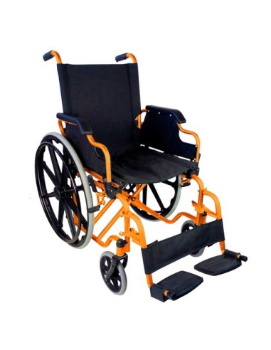Silla de ruedas plegable, muy ligera y autopropulsable, reposapiés extraíbles, ancho asiento 43 o 46 cm, color naranja “Giralda”