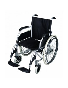 Silla de ruedas plegable de aluminio ultraligera, con reposabrazos abatibles y reposapiés extraíbles, frenos en manetas (Incluye