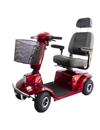 Scooter eléctrico Premium con 4 ruedas plegable, de gran autonomía, color burdeos