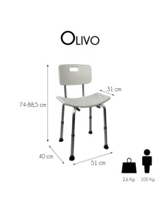 Silla de baño regulable en altura, de aluminio con respaldo | Modelo Olivo 2