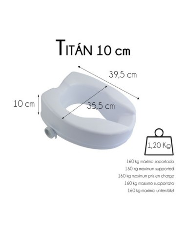 Elevador WC para Adulto Sin Tapa 10 cm Adaptable a inodoros ovalados  Sistema de fijación Lateral Marca española Modelo Titán