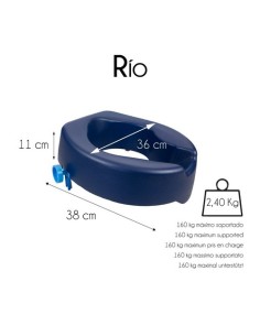 Elevador de baño blando sin tapa de altura 11 cm | Asiento de inodoro blando | Azul | Modelo Río 2