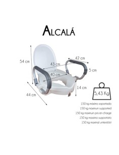 Elevador de inodoro con tapa y reposabrazos abatibles, altura 10 cm, "Mod. Alcalá" 2