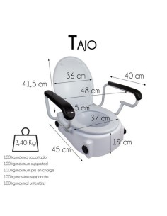 Elevador de baño con tapa de altura 17 cm con reposabrazos abatibles | Regulable e inclinable | Modelo Tajo 2