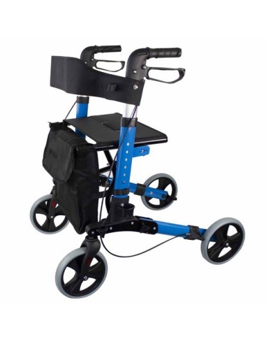 Andador Rollator de 4 ruedas plegable con cesta de tela, frenos, asiento y respaldo | Trajano