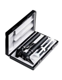 Set de Otoscopio + oftalmoscopio de fibra óptica Riester ri-mini negro con mango en estuche 3012