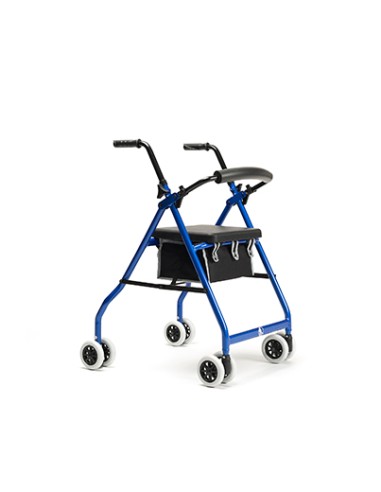 Andador plegable de 4 ruedas con cesta de tela, asiento y respaldo acolchado | Rollator Cadeo