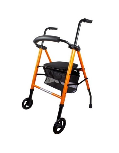 Andador de 2 ruedas de aluminio, plegable y regulable, con cesta y asiento | Modelo Nerón