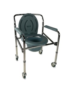 Silla con WC/inodoro, de acero cromado, plegable, con tapa, ruedas y reposabrazos acolchados | Muelle