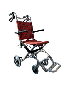 Silla de ruedas de aluminio para tránsito, plegable, con bolsa para transporte y frenos | Modelo Neptuno | Color Roja de cuadros
