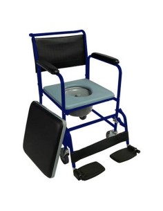 Silla de WC orinal con ruedas y tapa | Reposapiés abatibles y reposabrazos extraíbles | Color Azul | Barco
