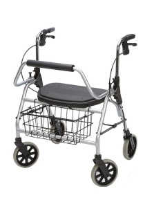 Andador Rollator de aluminio plegable "Maxi Rollator L" | Hasta 200 kg | con asiento, respaldo, cesta y soporte bastones