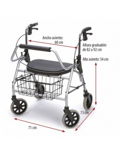 Andador Rollator de aluminio plegable "Maxi Rollator L" | Hasta 200 kg | con asiento, respaldo, cesta y soporte bastones 2