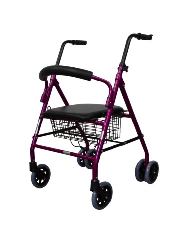 Andador plegable con asiento, respaldo y cesta | Aluminio | Prado ROSA | en diferentes colores