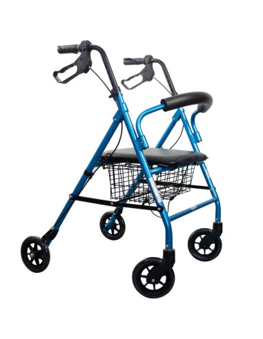 Andador plegable | Rollator de 4 ruedas con frenos en manetas, asiento y respaldo | Escorial | Azul Celeste