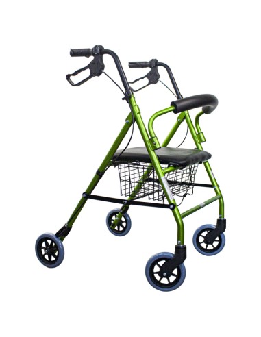 Andador plegable | Rollator de 4 ruedas con frenos en manetas, asiento y respaldo | Escorial | Verde Manzana