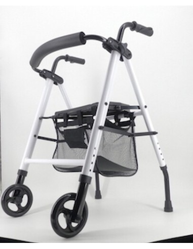 Andador plegable con 2 ruedas, asiento, respaldo y cesta Neo Classic | Blanco o naranja