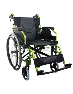 Silla de ruedas plegable de aluminio con respaldo partido | Reposabrazos abatibles | Verde | Modelo Bolonia