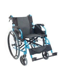 Silla de ruedas plegable de aluminio con respaldo partido | Reposabrazos abatibles | Azul | Modelo Bolonia