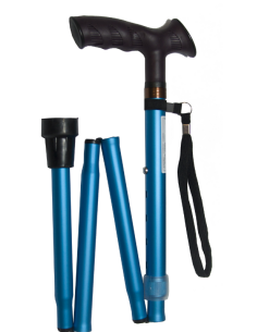 Muletilla de aluminio plegable y regulable en altura | Mango anatómico y cinta porta bastón | Distintos colores