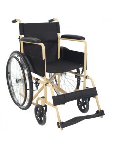 Silla de ruedas plegable | Respaldo y reposapiés desmontables | Acero | Ruedas grandes | 45 cm | Crema | Denver