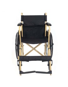 Silla de ruedas plegable | Respaldo y reposapiés desmontables | Acero | Ruedas grandes | 45 cm | Crema | Denver 2