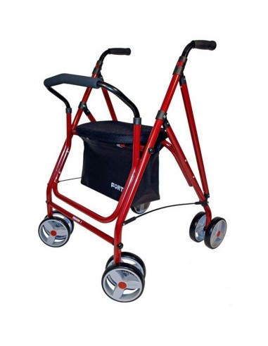 Andador plegable de aluminio de 4 ruedas dobles giratorias, con cesta de tela y respaldo | DRAKON 1 | FORTA | Azul, Rojo o Negro