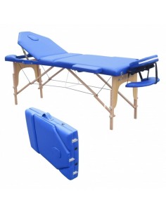 Camilla plegable portátil con reposazabezas | Madera | 186 x 60 cm | Masaje | Azul | CM-01 PLUS