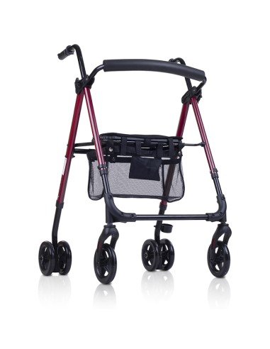 Andador plegable de 4 ruedas | con asiento, cesta, respaldo y porta bastones | Frenos por presión | CR04-FP | Rojo o Azul