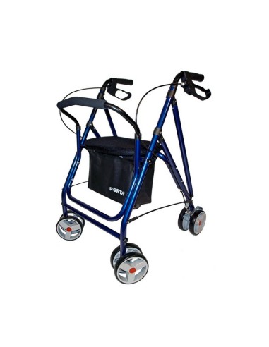Andador plegable de aluminio de 4 ruedas dobles giratorias, con cesta de tela y respaldo | DRAKON 2 | FORTA | Azul o Negro