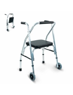 Andador con 2 ruedas, asiento y respaldo acolchado,...
