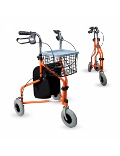 Andador de 3 ruedas plegable, regulable, con cesta y...